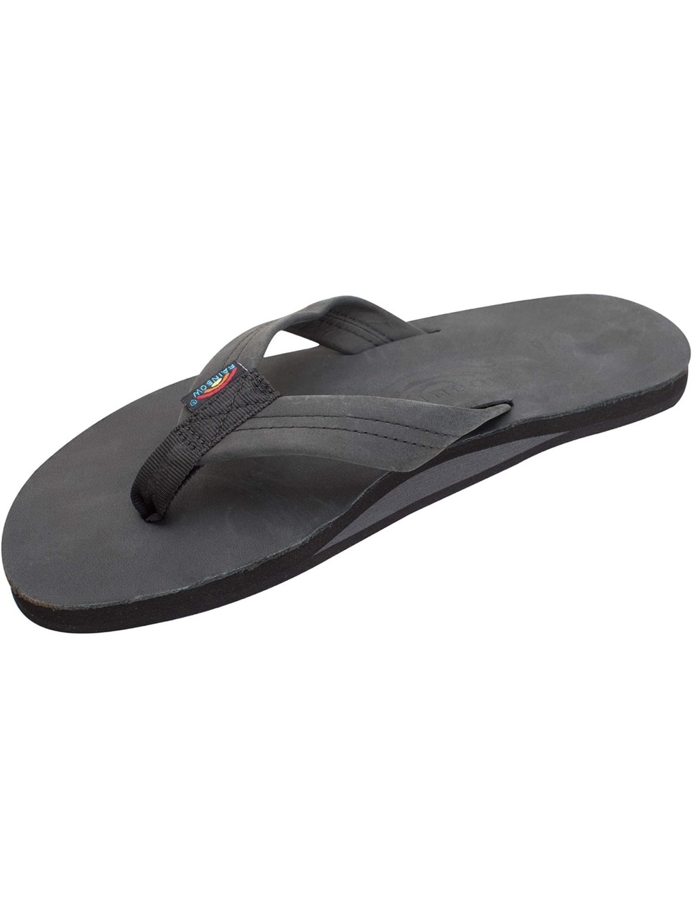Rainbow Black Leather Men's Flip Flops with Subtle Logo